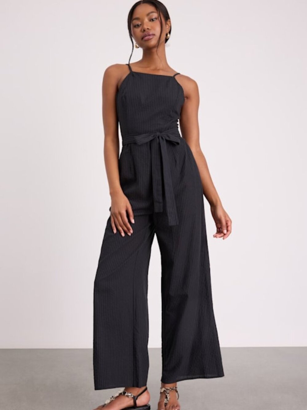 Lulus Messina Black Striped Wide-leg Jumpsuit - Size L
